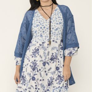 CARDIGAN PUNTO CALADO AZUL TEJANO SPG